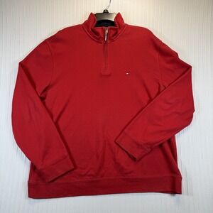 Tommy Hilfiger Sweater Men XL Red Pull‎ Over Quarter Zip Sweatshirt Long Sleeve